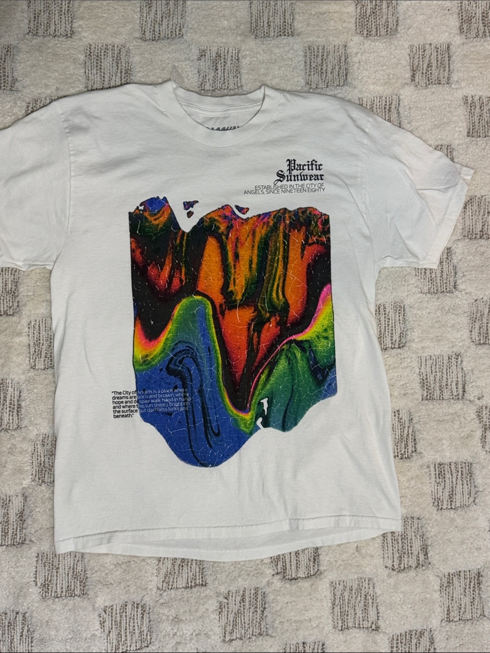Pacific Sunwear PacSun LA Graphic Art T-Shirt White Colorful Print Women’s L - Picture 2 of 6